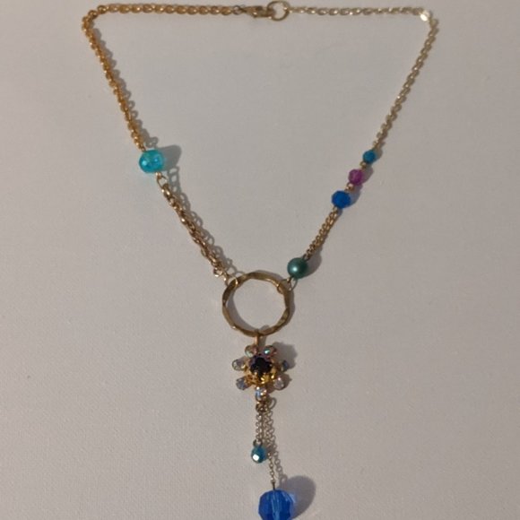 Blue Ring Dangles Vintage Necklace - Picture 4 of 6